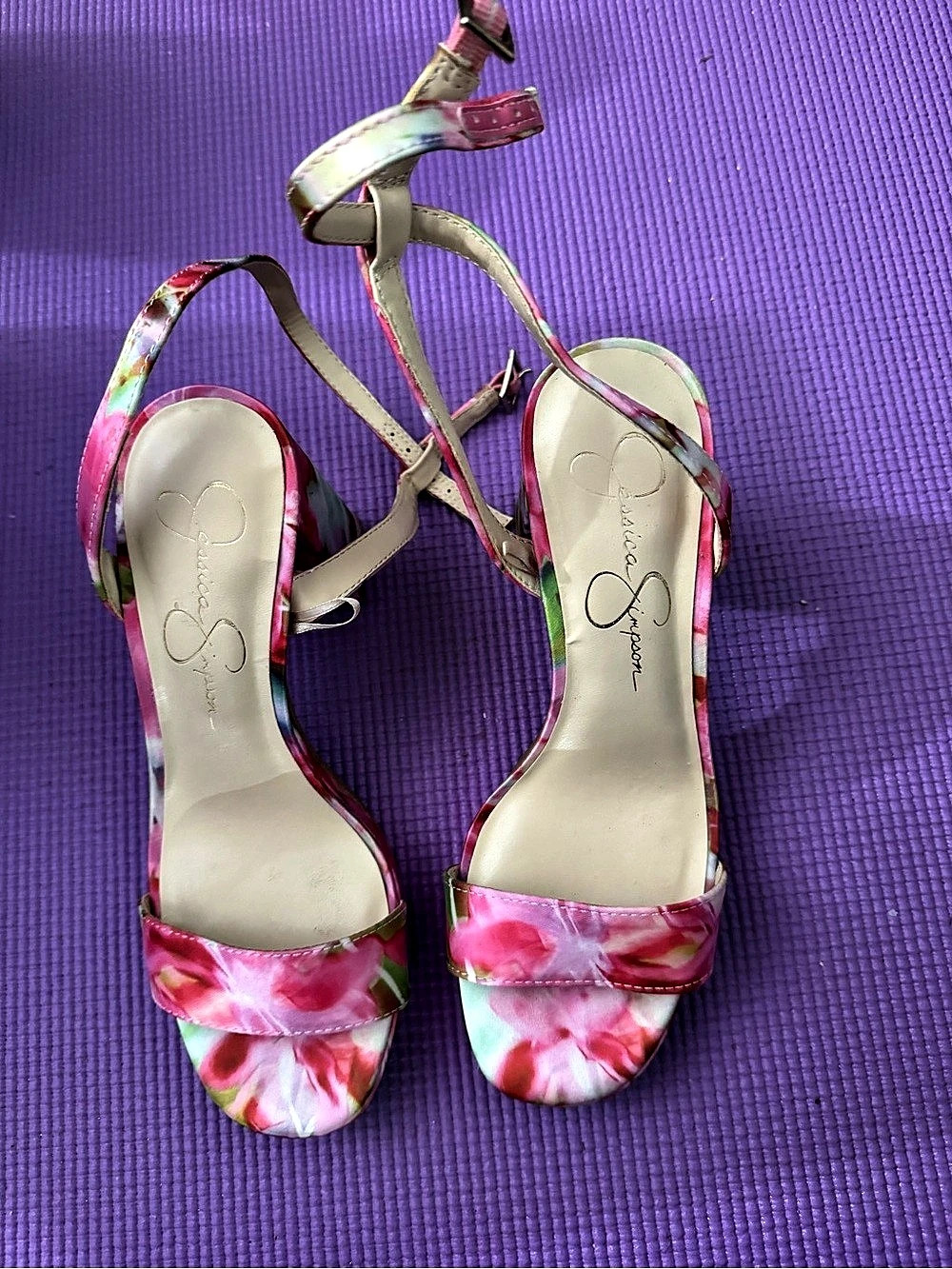 Jessica Simpson Floral Heels Pink & Green 5.5M